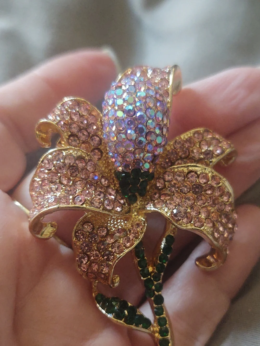 Pink Crystal Flower Brooch